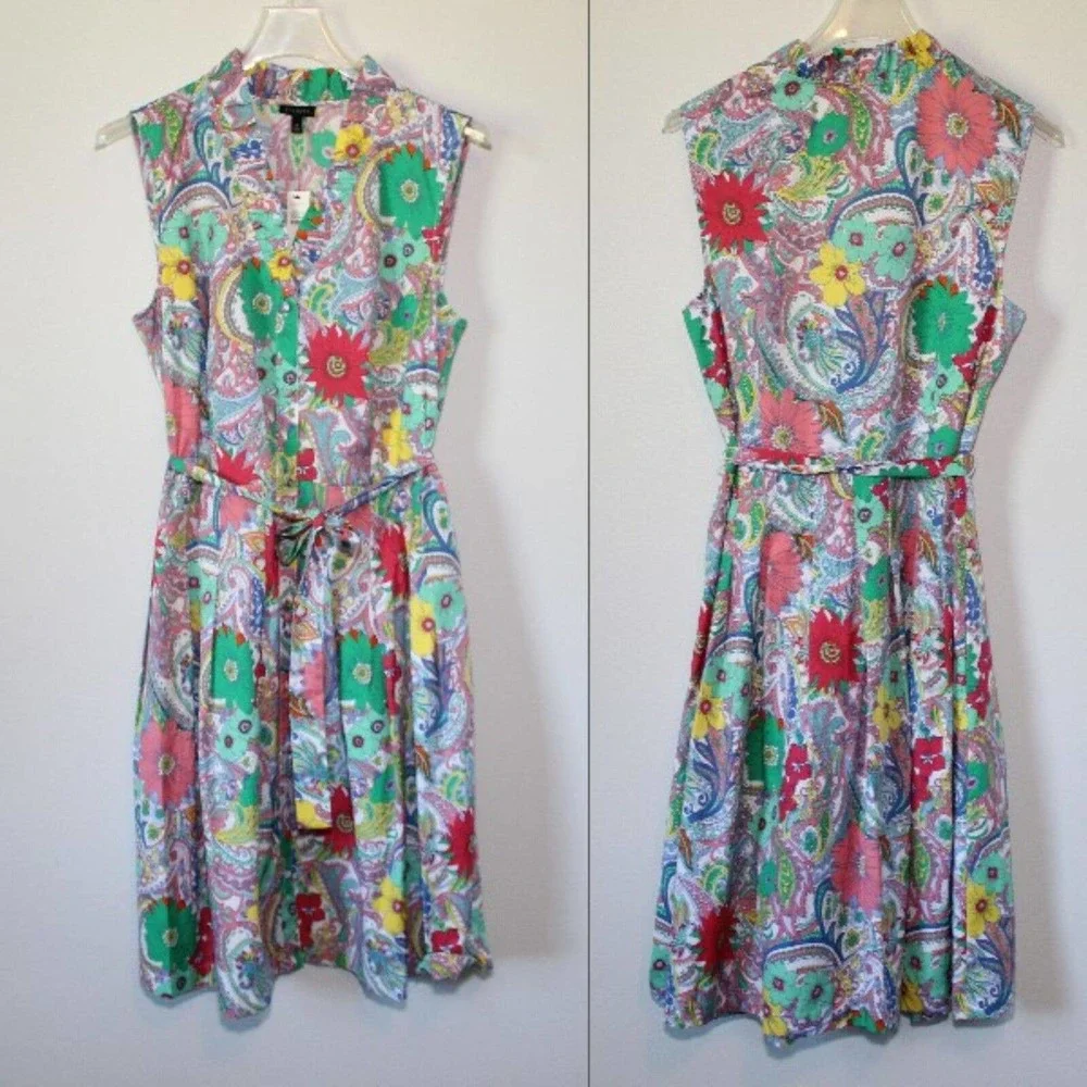 NWT Talbots Floral Paisley Sleeveless Button Front Dress With Tie Size 12 H14884 - Picture 11 of 11